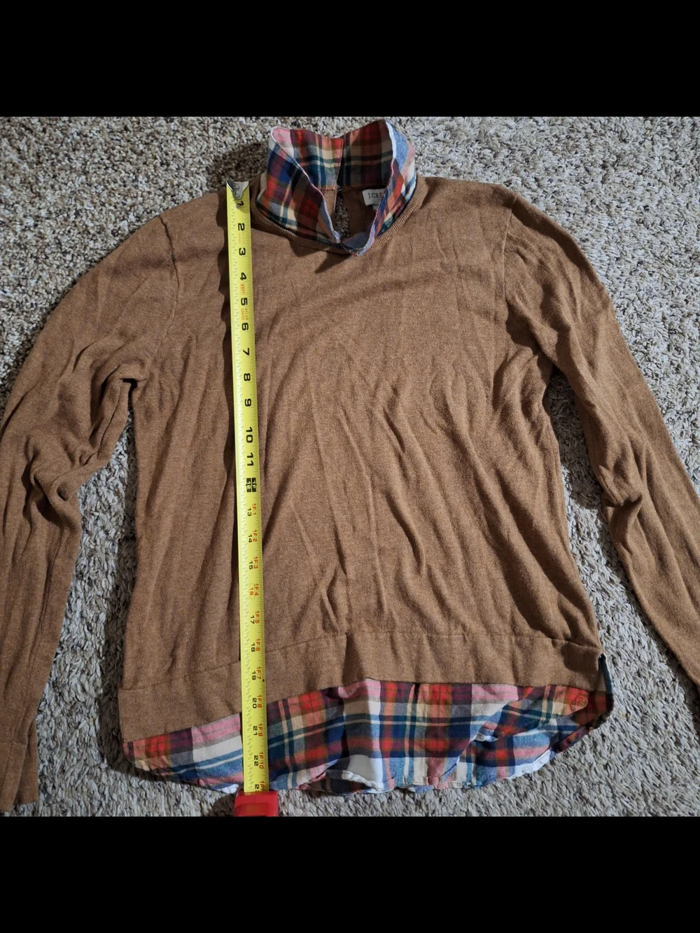 J.Crew Factory Plaid Woven-Collar Layered Pullover Sweater - Size S